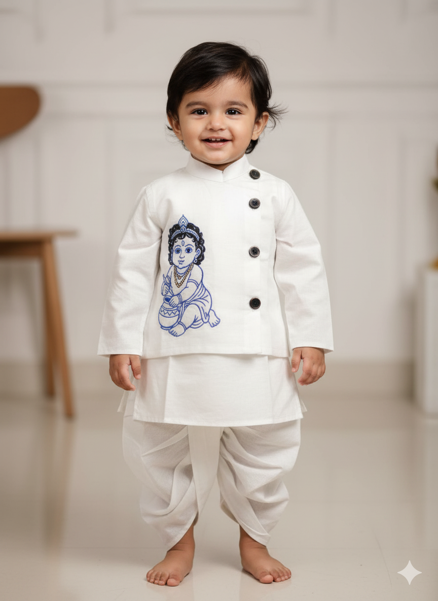 Kids Kisno White Koti & White Panjabi Dhuti- ১ ০ ০ % সুতি কাপড় ( স্ল্যাব কটন )