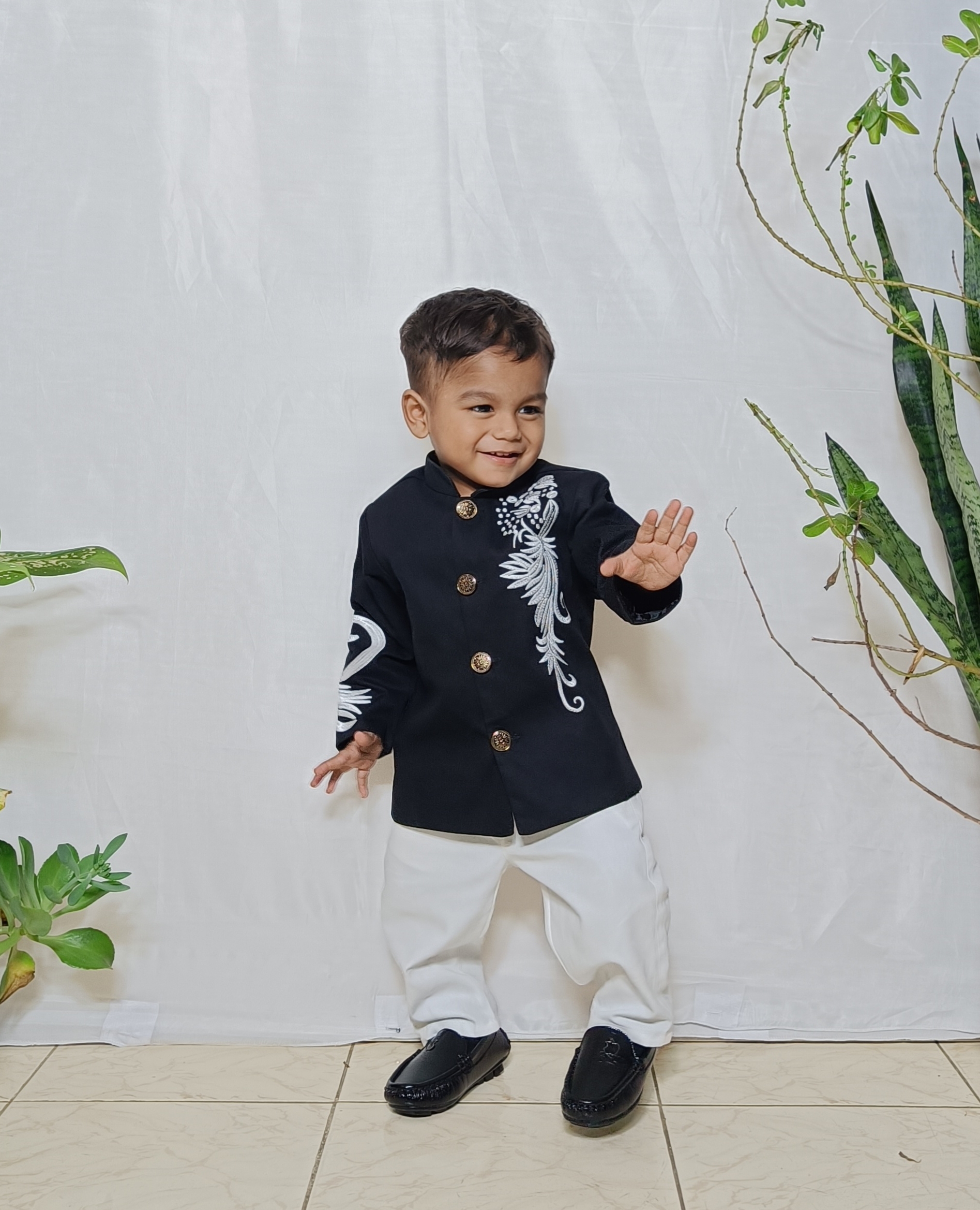 Black Prince coat & White Pant Set
